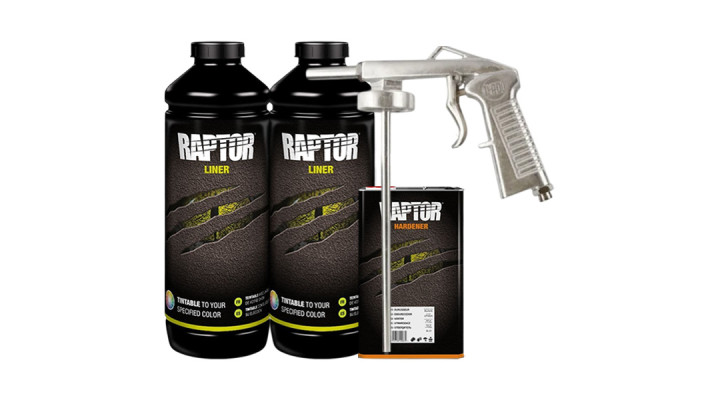Захисне покриття підвищеної міцності (фарба) U-POL RAPTOR™ + пістолет, 2 л Комплект Безбарвний