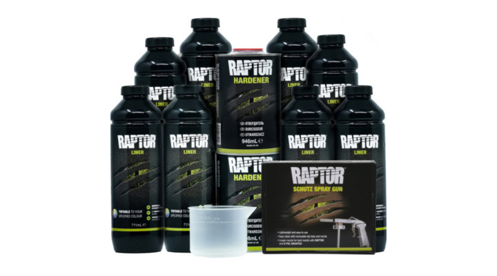 Захисне покриття підвищеної міцності (фарба) U-POL RAPTOR™ + пістолет, 8 л Комплект Тонований (під колір)